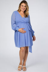 Periwinkle Chiffon Plus Maternity Wrap Dress