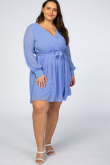 Periwinkle Chiffon Plus Maternity Wrap Dress