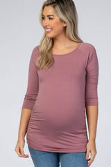 Mauve Basic Ruched Fitted Maternity Top