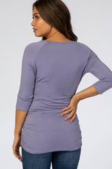 Lavender Basic Ruched Fitted Maternity Top