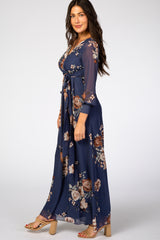 Navy Floral Chiffon Maxi Dress