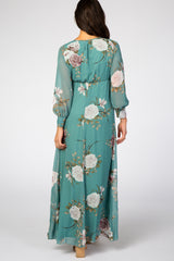 Teal Floral Chiffon Maternity Maxi Dress