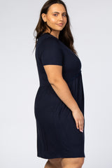 Navy Blue Solid Crochet Trim Plus Shift Dress