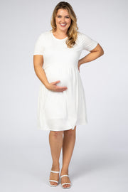 Ivory Solid Crochet Trim Maternity Plus Shift Dress