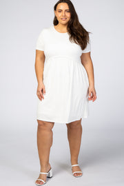 Ivory Solid Crochet Trim Plus Shift Dress