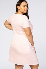 Light Pink Solid Crochet Trim Plus Shift Dress