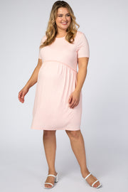 Light Pink Solid Crochet Trim Maternity Plus Shift Dress