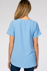 Light Blue Button Tie Front Maternity Top