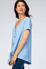 Light Blue Button Tie Front Top