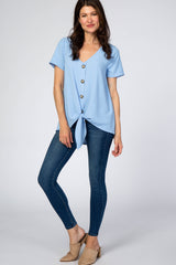 Light Blue Button Tie Front Top