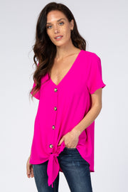 Fuchsia Button Tie Front Top