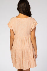 Peach Dot Print Tiered Ruffle Sleeve Dress