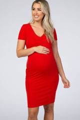 Red Ribbed Maternity Dress