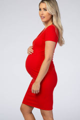 Red Ribbed Maternity Dress