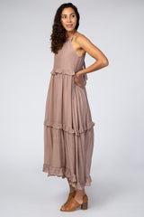 Dusty Pink Halter Neck Ruffle Trim Maxi Dress