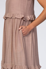 Dusty Pink Halter Neck Ruffle Trim Maxi Dress