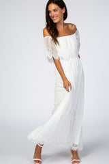 White Lace Off Shoulder Maxi Dress