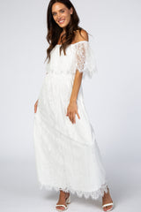 White Lace Off Shoulder Maxi Dress