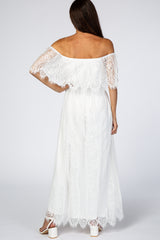 White Lace Off Shoulder Maxi Dress