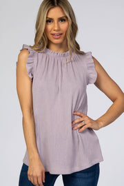 Lavender Mock Neck Ruffle Sleeve Top