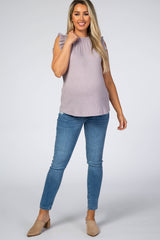 Lavender Mock Neck Ruffle Sleeve Maternity Top