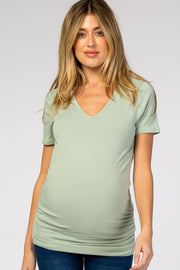 Mint Ruched Short Sleeve Maternity Top