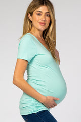 Mint Ruched Short Sleeve Maternity Top