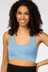 Light Blue Ribbed Racerback Maternity Sports Bra