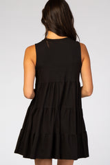 Black Soft Knit Pleated Tiered Sleeveless Dress