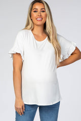 Ivory Ruffle Short Sleeve Maternity Top