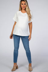 Ivory Ruffle Short Sleeve Maternity Top