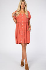 Coral Speckled Button Front Dress