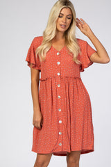 Coral Speckled Button Front Dress