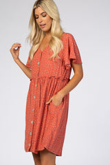 Coral Speckled Button Front Dress