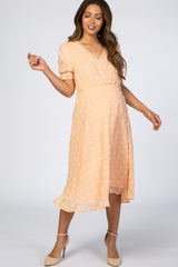 Peach Swiss Dot Ruffle Trim Maternity Dress