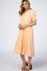 Peach Swiss Dot Ruffle Trim Dress