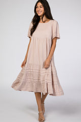 Light Pink Tiered Pintuck Midi Dress