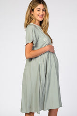 Light Olive Floral Embroidered Maternity Dress