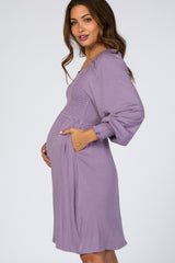 Lavender Smocked Long Sleeve Maternity Dress