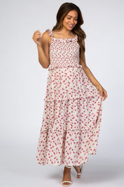 Pink Floral Ruffled Maternity Maxi Dress