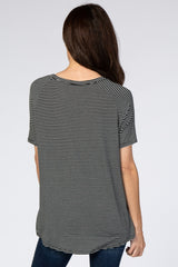 Black Striped V-Neck Short Sleeve Top