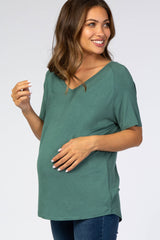 Teal V-Neck Maternity Short Sleeve Top