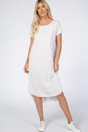 Light Grey Raw Hem Short Sleeve Midi Dress