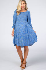 Blue Floral Smocked Maternity Dress