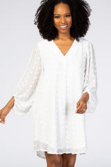 White Swiss Dot Bubble Sleeve Dress