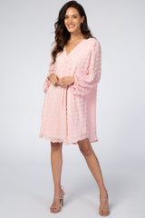 Light Pink Swiss Dot Bubble Sleeve Dress