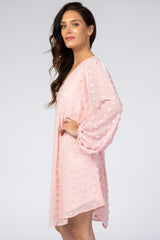 Light Pink Swiss Dot Bubble Sleeve Dress