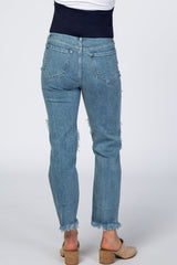 Light Blue Open Knee Distressed Cropped Maternity Jeans