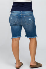 Medium Wash Distressed Denim Plus Maternity Shorts