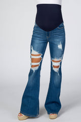 Blue Distressed Maternity Flare Jeans